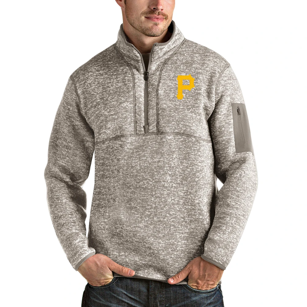 Men's Antigua Oatmeal Pittsburgh Pirates Fortune Quarter-Zip Pullover Jacket