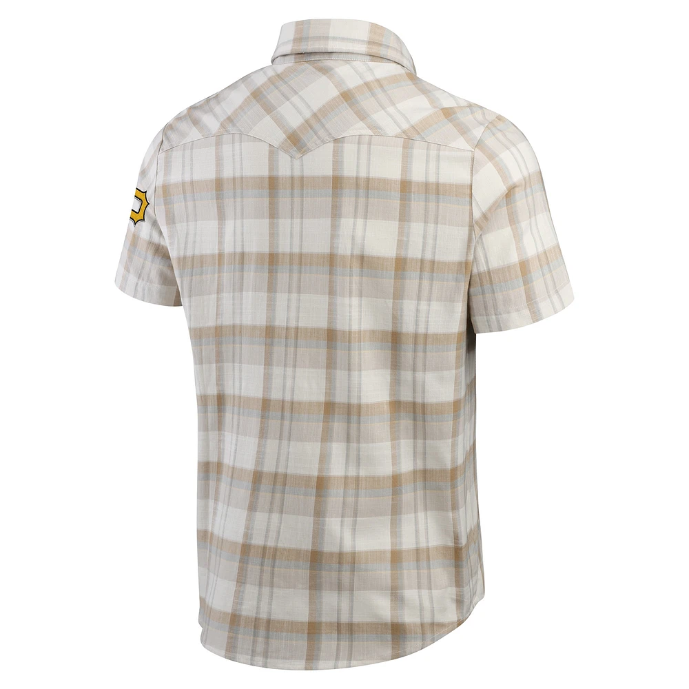 Chemise à carreaux pour homme Darius Rucker Collection by Fanatics, grise, avec boutons-pression, motif Pirates de Pittsburgh