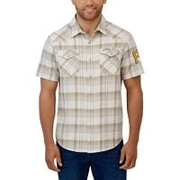 Chemise à carreaux pour homme Darius Rucker Collection by Fanatics, grise, avec boutons-pression, motif Pirates de Pittsburgh