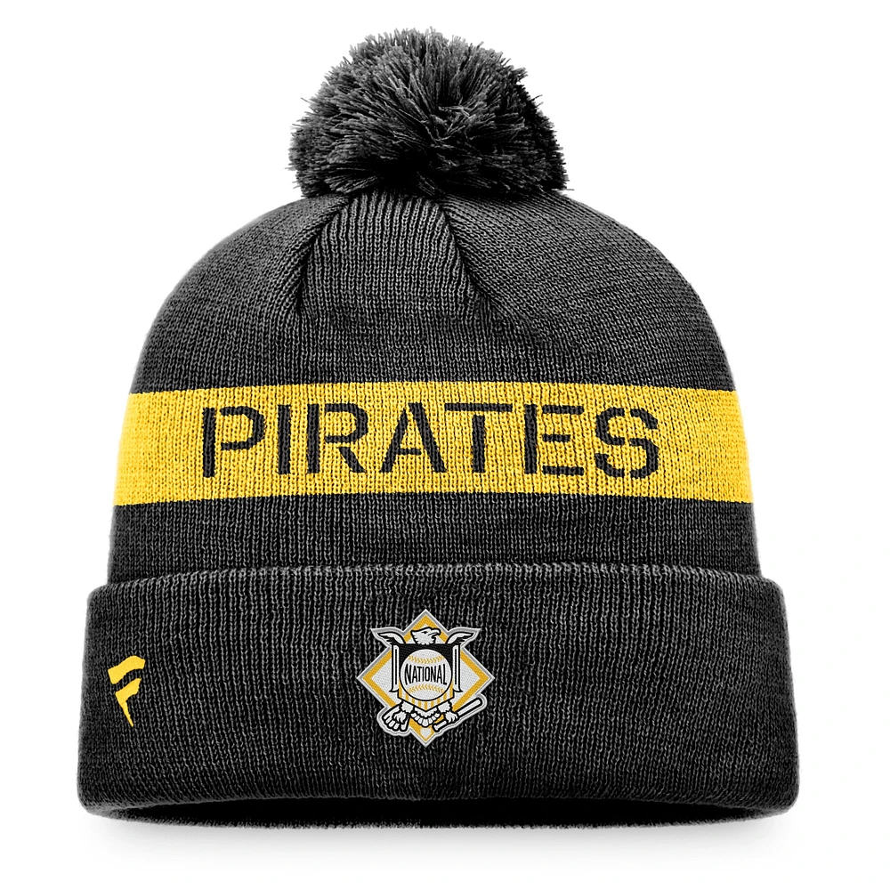 Men's Fanatics Black/Gold Pittsburgh Pirates League Logo Cuffed Knit Hat with Pom