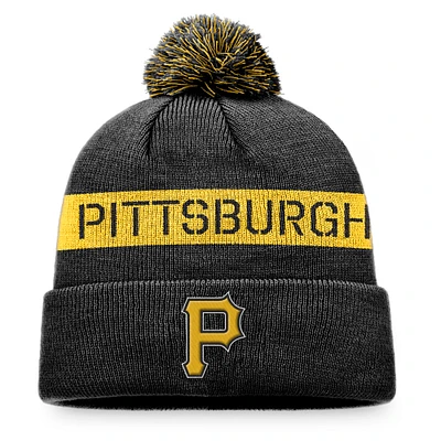 Men's Fanatics Black/Gold Pittsburgh Pirates League Logo Cuffed Knit Hat with Pom