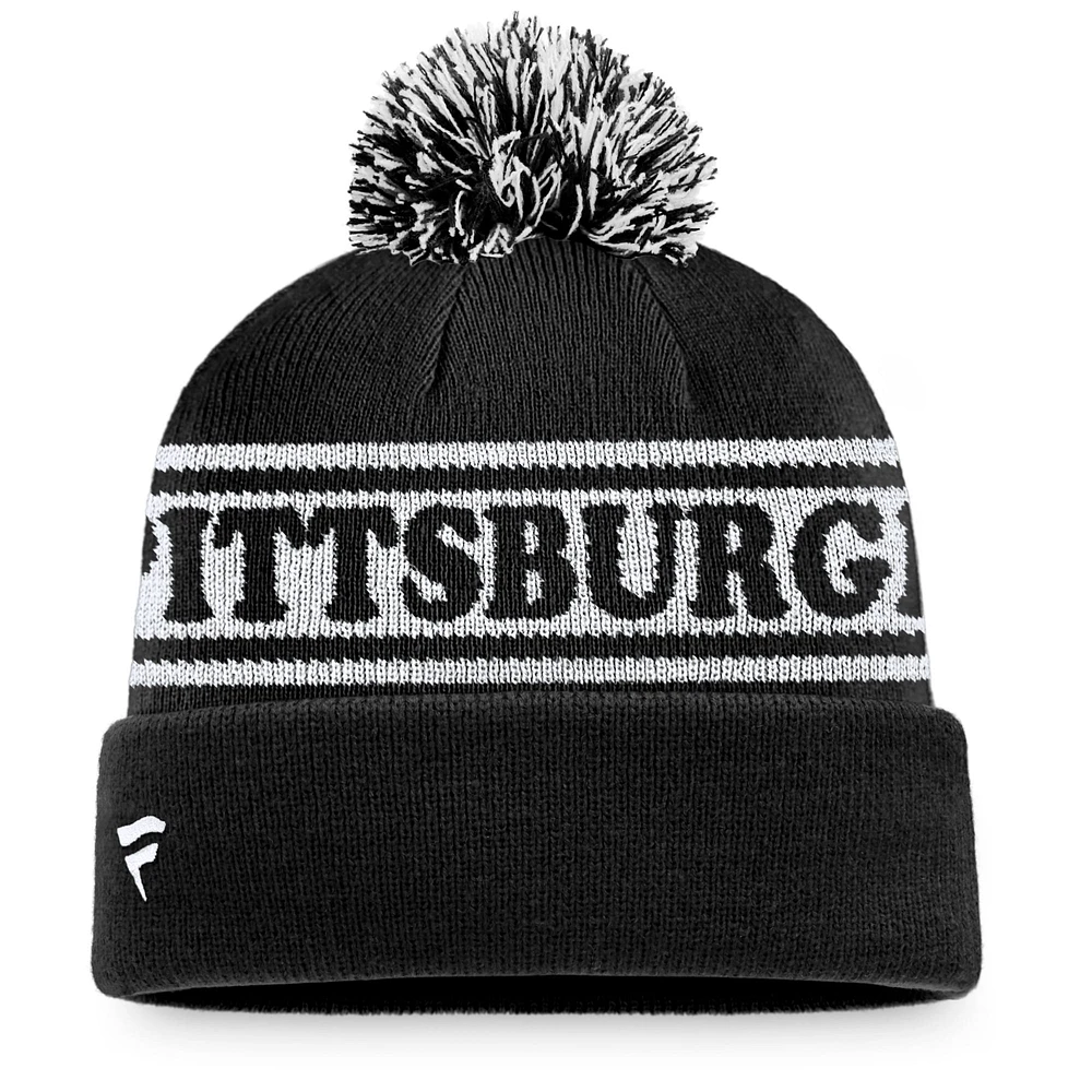 Men's Fanatics Black/White Pittsburgh Pirates Sport Resort Cuffed Knit Hat with Pom