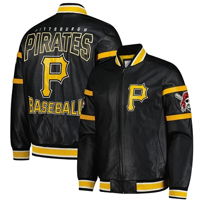 Veste universitaire en cuir à fermeture éclair complète G-III Sports by Carl Banks pour homme, noire, des Pirates de Pittsburgh