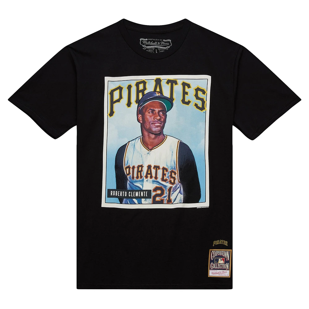 Men's Mitchell & Ness Roberto Clemente Black Pittsburgh Pirates Cooperstown Collection Collectors Connection T-Shirt