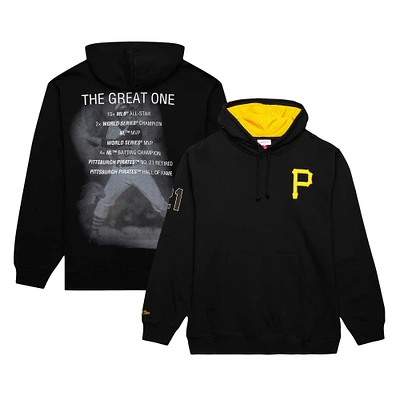 Mitchell & Ness Roberto Clemente Black Pittsburgh Pirates Vintage Logo Nom et numéro Pull à capuche pour hommes