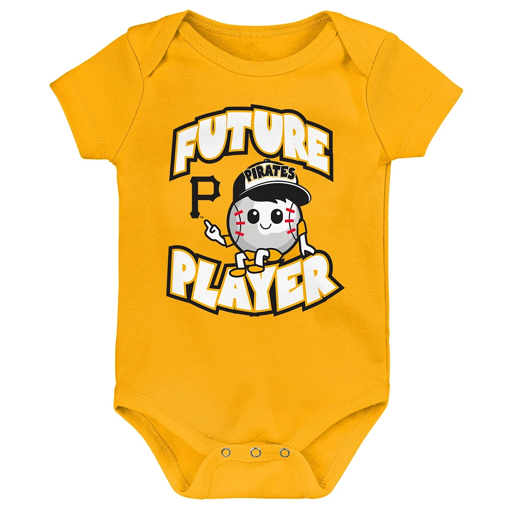 Newborn & Infant Gold/Black/White Pittsburgh Pirates Minor League Player Three-Pack Bodysuit Set