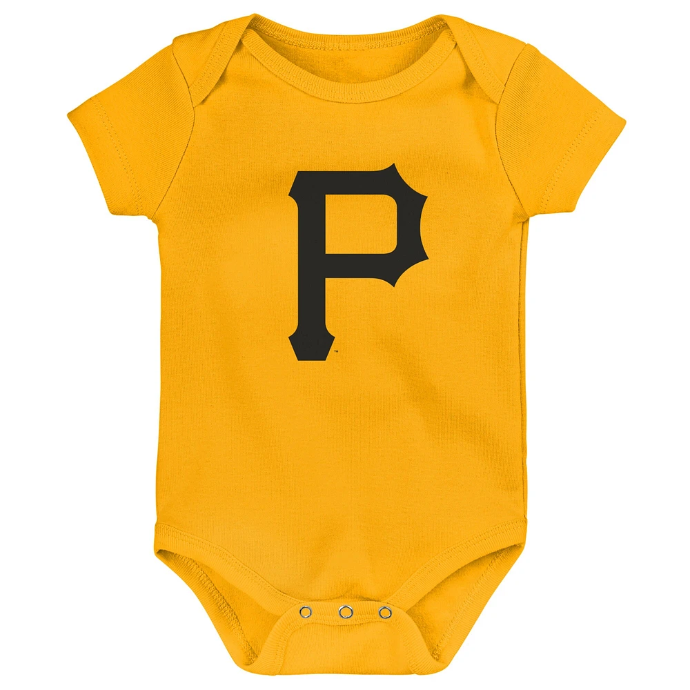 Newborn & Infant Gold/White/Heather Gray Pittsburgh Pirates Biggest Little Fan 3-Pack Bodysuit Set