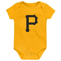 Newborn & Infant Gold/White/Heather Gray Pittsburgh Pirates Biggest Little Fan 3-Pack Bodysuit Set