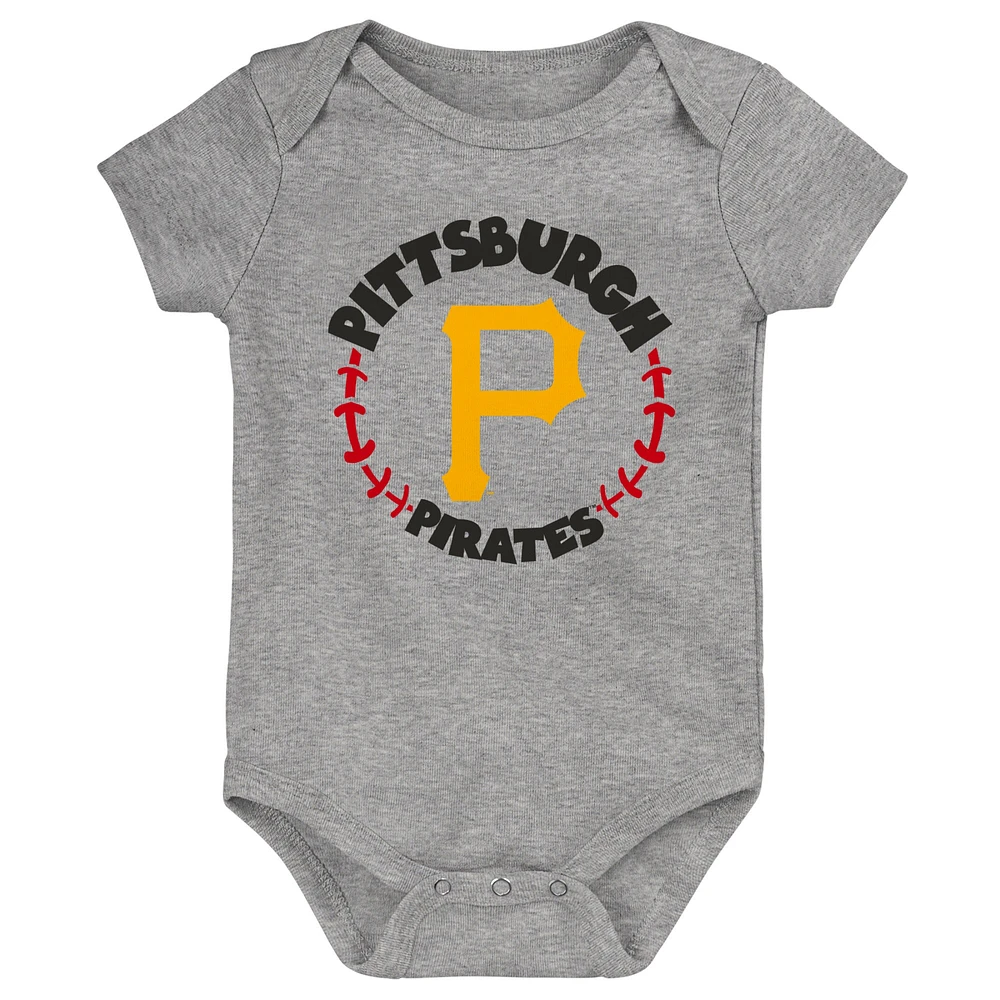 Newborn & Infant Gold/White/Heather Gray Pittsburgh Pirates Biggest Little Fan 3-Pack Bodysuit Set