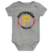 Newborn & Infant Gold/White/Heather Gray Pittsburgh Pirates Biggest Little Fan 3-Pack Bodysuit Set
