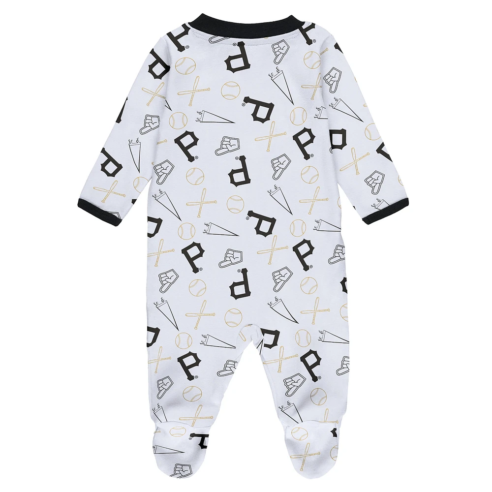 Newborn & Infant WEAR by Erin Andrews White Pittsburgh Pirates Sleep Play Full-Zip Footed Jumper with Bib