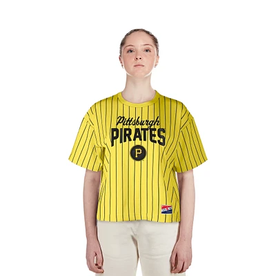 T-shirt court à rayures dorées Pittsburgh Pirates City Connect Multiplier New Era pour femme