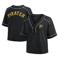 Women's Fanatics Black Pittsburgh Pirates Oversized Champ Game Cropped V-Neck T-Shirt