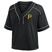 Women's Fanatics Black Pittsburgh Pirates Oversized Champ Game Cropped V-Neck T-Shirt