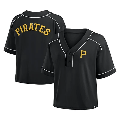 T-shirt court surdimensionné à col en V pour femme, motif Fanatics, noir, Pirates de Pittsburgh