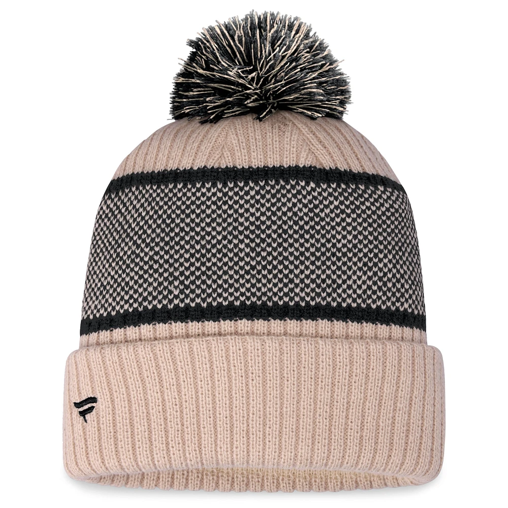 Bonnet en tricot à revers Fanatics pour femmes, naturel/noir, Pittsburgh Pirates avec pompon
