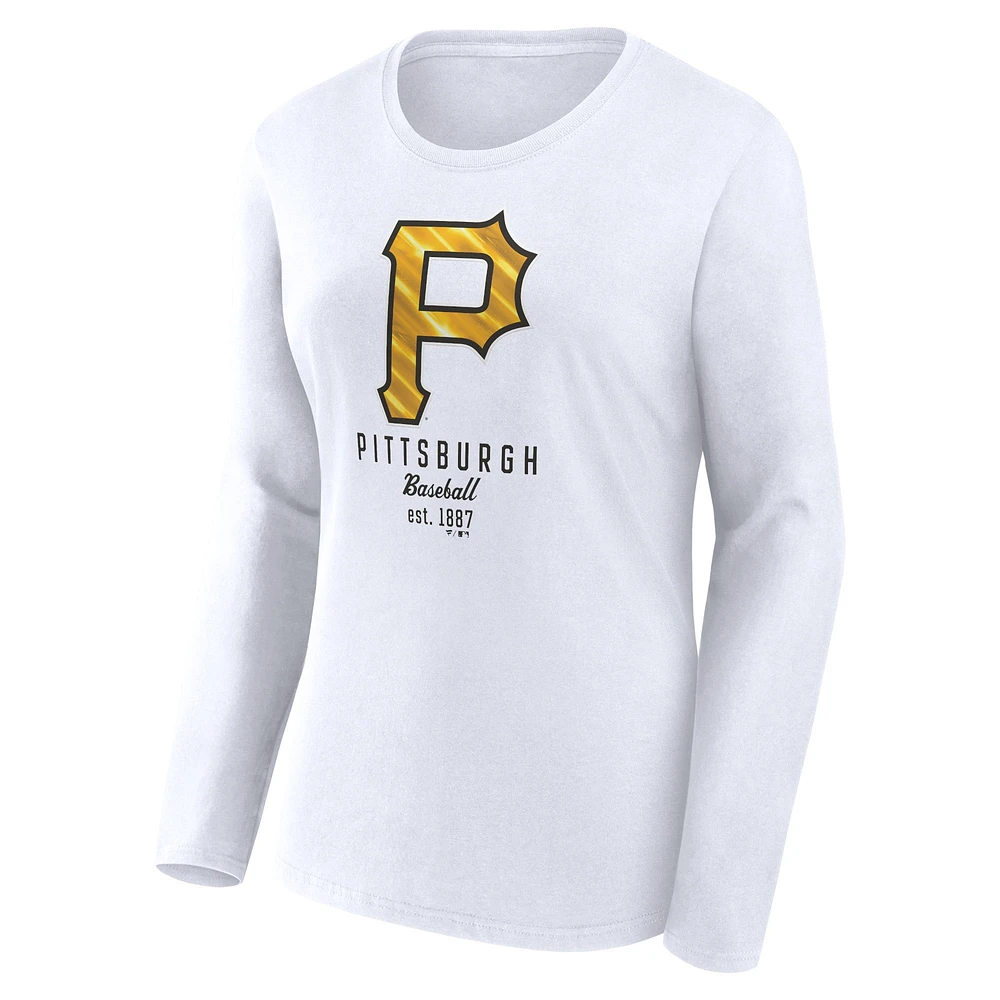 T-shirt léger ajusté à manches longues blanc Pittsburgh Pirates pour femmes