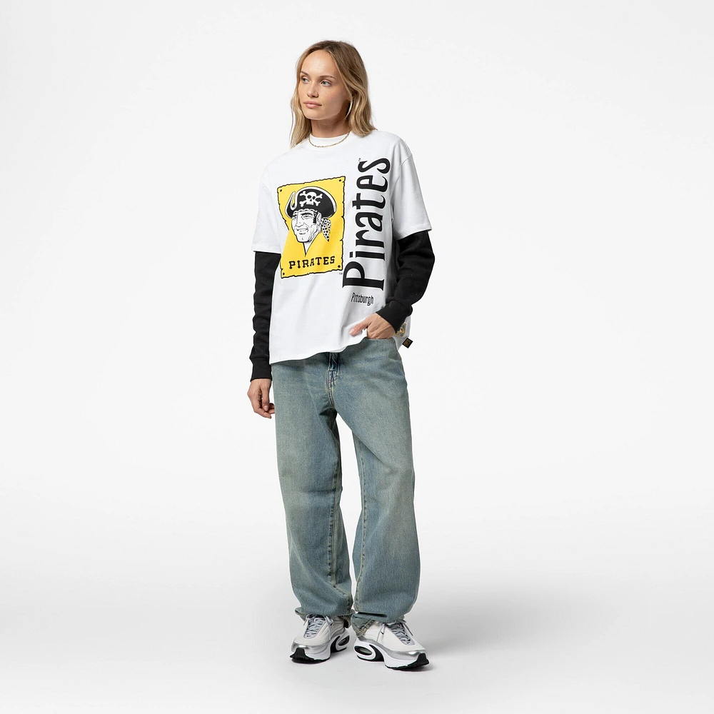 Women's Mitchell & Ness White Pittsburgh Pirates Cooperstown Collection Boyfriend T-Shirt
