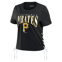 Women's WEAR by Erin Andrews Black Pittsburgh Pirates Side Lace-Up Cropped T-Shirt