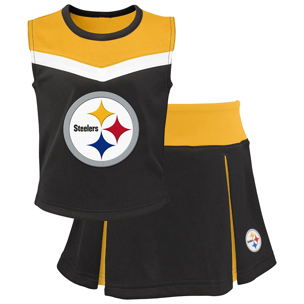 Ensemble de pom-pom girls Spirit des Steelers Pittsburgh noirs pour filles d'âge préscolaire