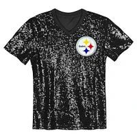 Girls Youth T.J. Watt Black Pittsburgh Steelers Sequin V-Neck Fashion Jersey