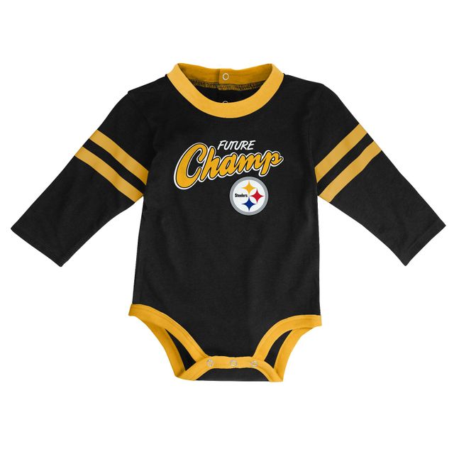 Little Kicker des Steelers de Pittsburgh pour bébé noir/or - Ensemble body et pantalon à manches longues