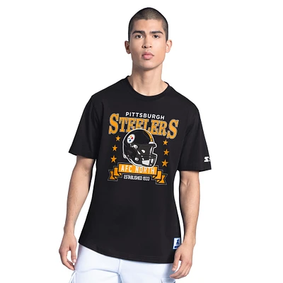 T-shirt noir Starter pour homme avec logo sphérique des Pittsburgh Steelers