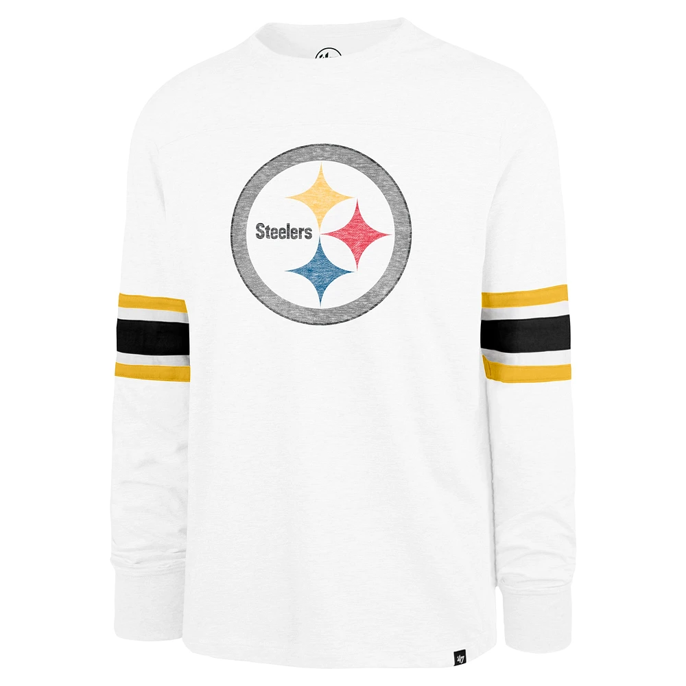 Men's '47 White Pittsburgh Steelers Gridiron Premier Brex Long Sleeve T-Shirt