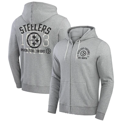 Men's Darius Rucker Collection by Fanatics Heather Gray Pittsburgh Steelers Vintage Stripe Full-Zip Hoodie