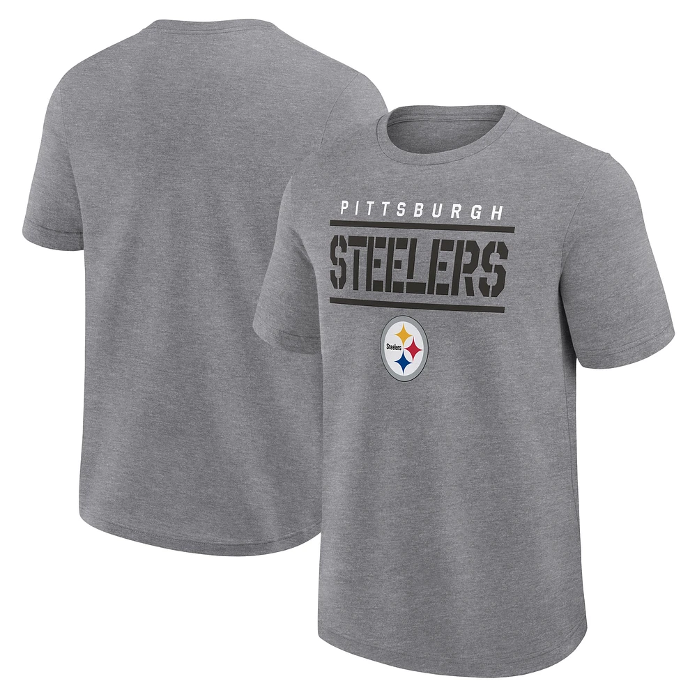 T-shirt Fanatics gris chiné pour homme, coupe grande et taille, des Steelers de Pittsburgh.