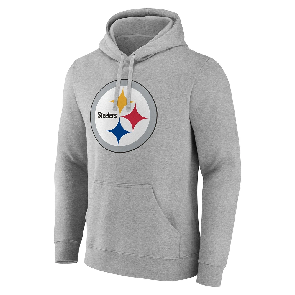 Men's Fanatics Heather Gray Pittsburgh Steelers Deliver Fleece Pullover Hoodie