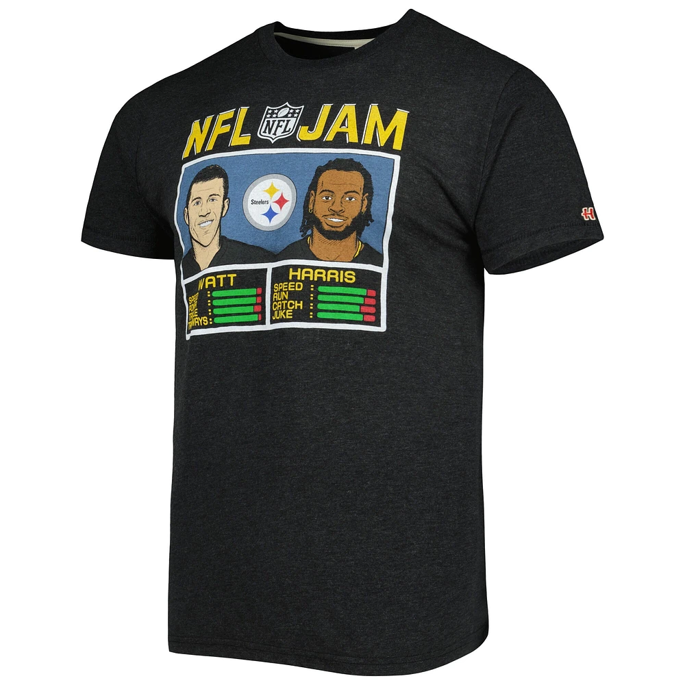 Men's Homage Najee Harris & T.J. Watt Heathered Black Pittsburgh Steelers NFL Jam Tri-Blend T-Shirt