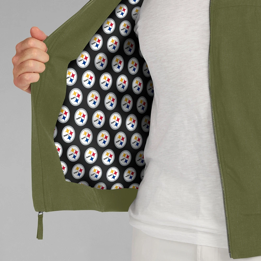 Veste légère à fermeture éclair complète J. Palmer Olive Pittsburgh Steelers Cover-4 Tri-Blend pour homme