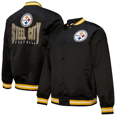 Veste zippée complète en satin noir Double Down des Pittsburgh Steelers pour homme