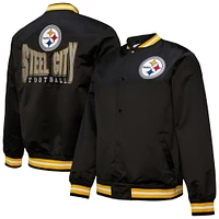 Men's Mitchell & Ness Black Pittsburgh Steelers Double Down Satin Full-Snap Jacket