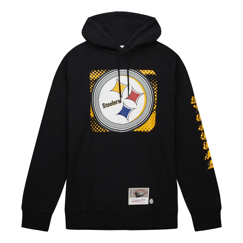 Men's Mitchell & Ness Black Pittsburgh Steelers Gridiron Classics Big Face 7.0 Pullover Hoodie