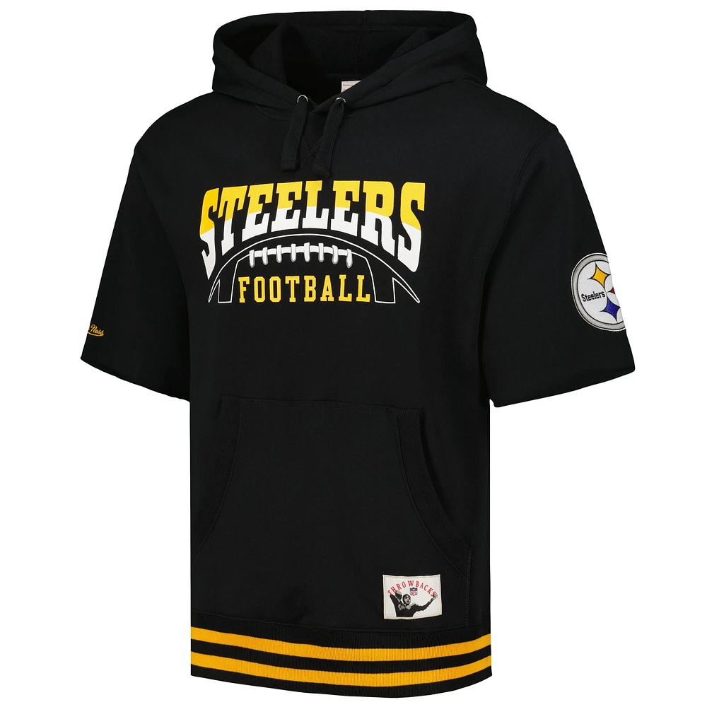 Men's Mitchell & Ness Black Pittsburgh Steelers Pre-Game Short Sleeve Pullover Hoodie