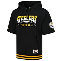 Men's Mitchell & Ness Black Pittsburgh Steelers Pre-Game Short Sleeve Pullover Hoodie