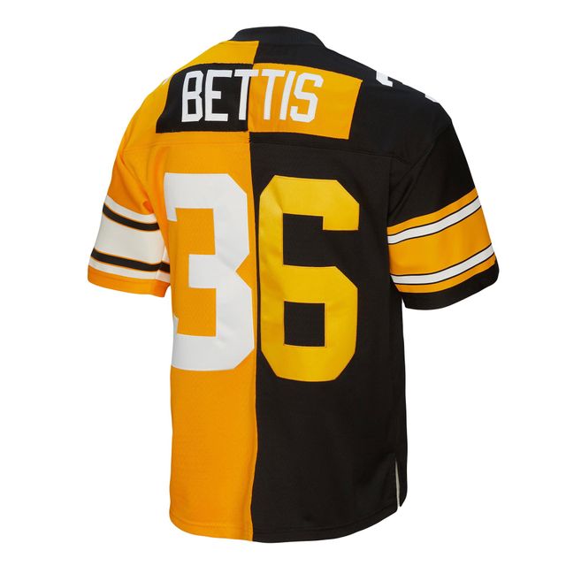 Maillot Mitchell & Ness Jerome Bettis pour hommes, noir/or, réplique des Steelers de Pittsburgh 1996 Split Legacy Replica