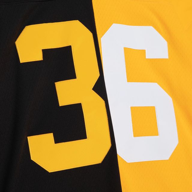 Maillot Mitchell & Ness Jerome Bettis pour hommes, noir/or, réplique des Steelers de Pittsburgh 1996 Split Legacy Replica