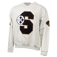 Men's Mitchell & Ness Oatmeal Pittsburgh Steelers Varsity Oversized Pullover Sweatshirt
