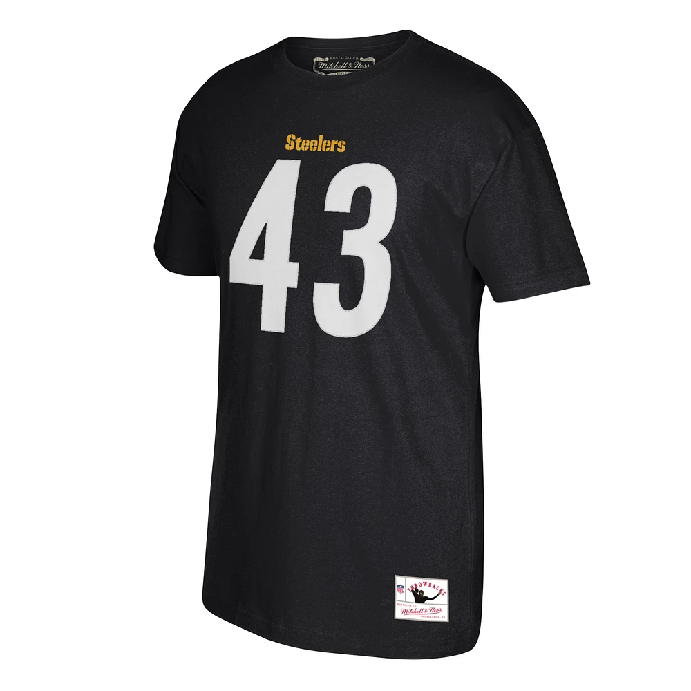 Men's Mitchell & Ness Troy Polamalu Black Pittsburgh Steelers Retired Player Name Number T-Shirt