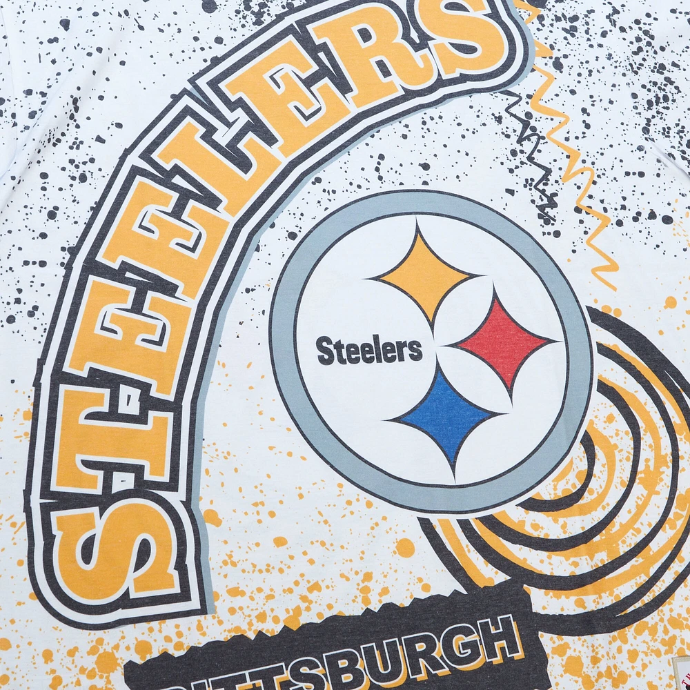 Men's Mitchell & Ness White Pittsburgh Steelers Team Burst Sublimated T-Shirt