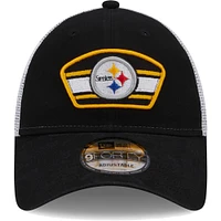 Men's New Era Black/White Pittsburgh Steelers Logo Patch Trucker 9FORTY Snapback Hat