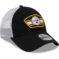 Men's New Era Black/White Pittsburgh Steelers Logo Patch Trucker 9FORTY Snapback Hat