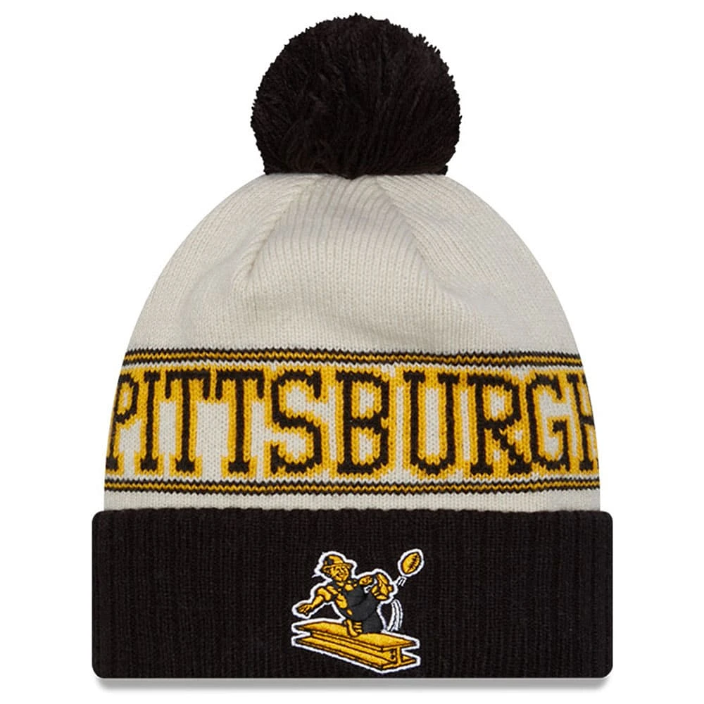 Men's New Era  Black Pittsburgh Steelers 2023 Sideline Historic Pom Cuffed Knit Hat