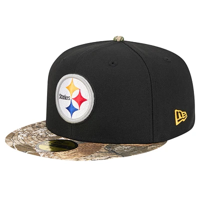 Casquette ajustée 59FIFTY noire à motif camouflage bicolore des Pittsburgh Steelers de New Era pour homme