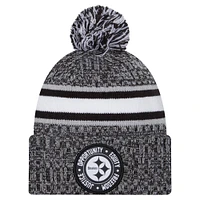 Men's New Era Black Pittsburgh Steelers Inspire Change Cuffed Knit Hat with Pom