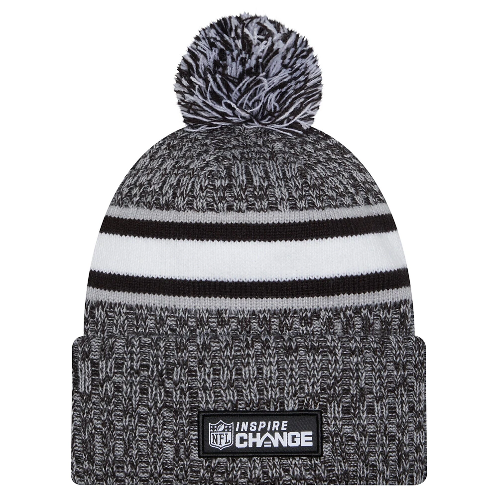 Men's New Era Black Pittsburgh Steelers Inspire Change Cuffed Knit Hat with Pom