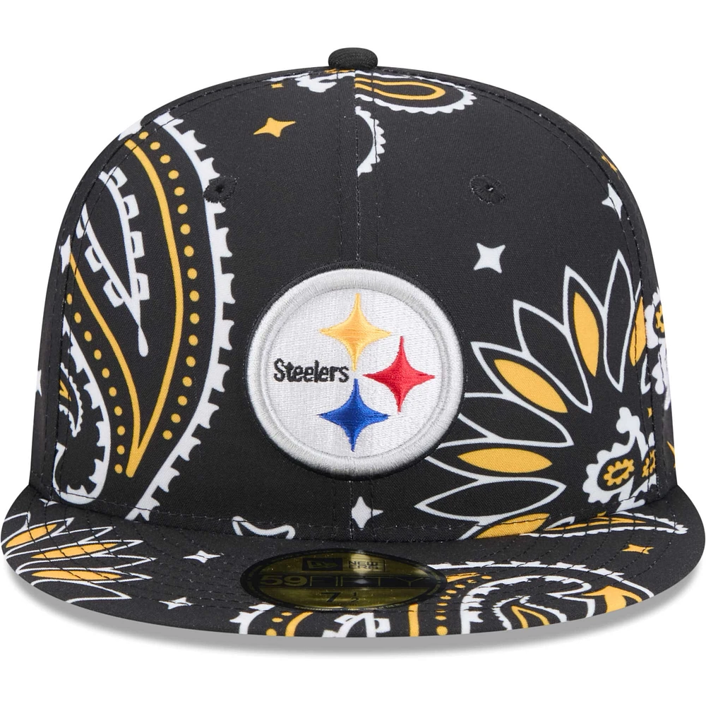 Men's New Era Black Pittsburgh Steelers Paisley 59FIFTY Fitted Hat